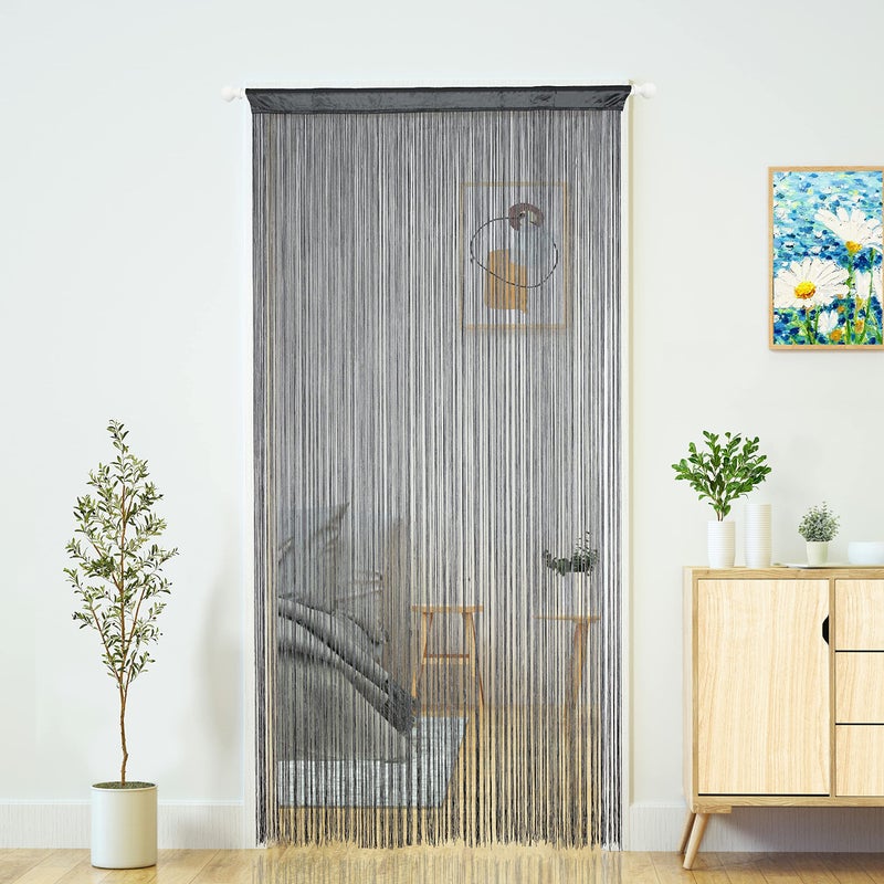 YaoYue Doorway String Curtain Door Curtains Boho Hippie Hanging Patio Tassels Screen Room Decor Bedroom Wall Window Closet Kitchen Living Room Fringe Divider Panel Laundry Room(39?110in/100?280cm  Grey) - Image 1
